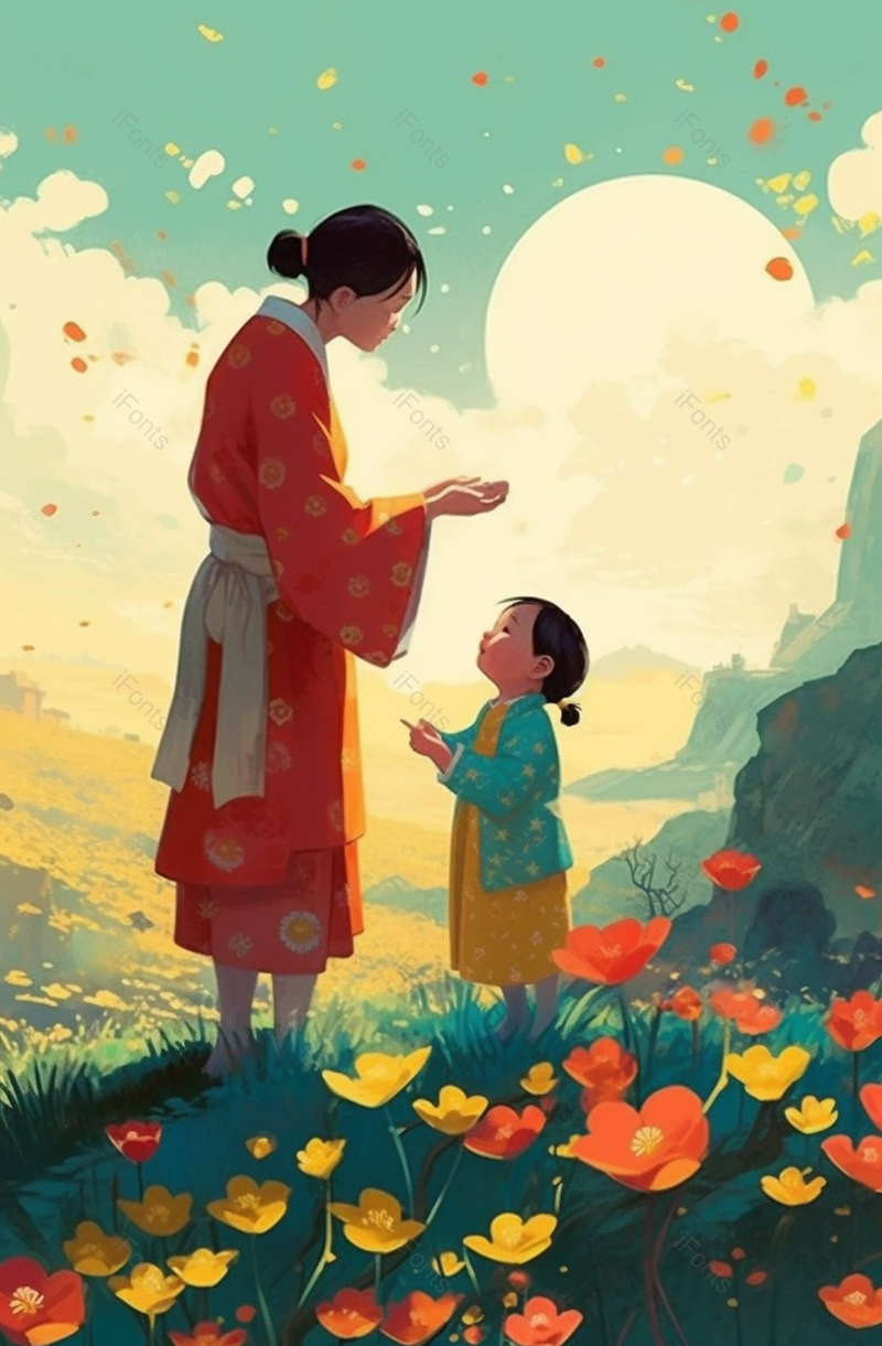 妈妈和宝宝母亲节插画草地背景,插画/手绘图,插画/手绘图库,插画/手绘图下载,插画/手绘